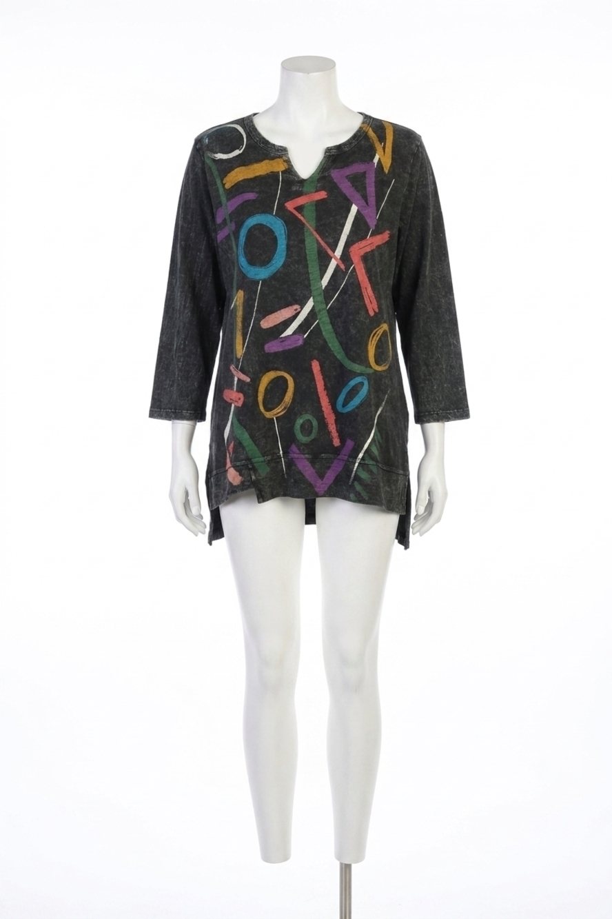 NEW JESS & JANE highlight mineral washed split v-neck tunic in black